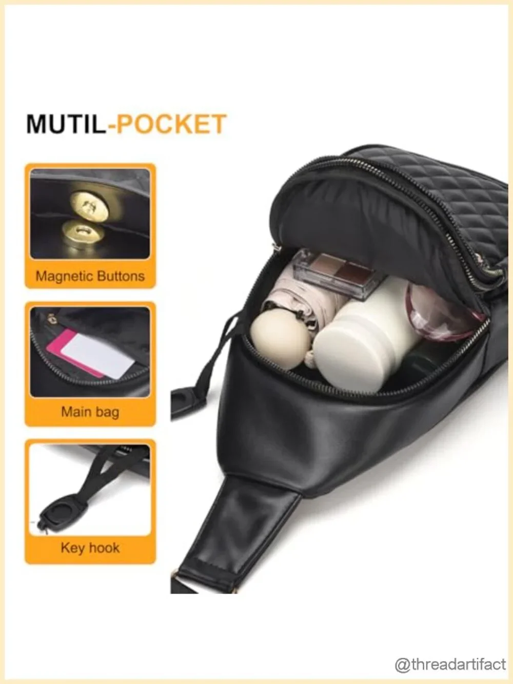 Leather Sling Bag Crossbody Backpack Multi-Pocket Casual Daypack for Travel